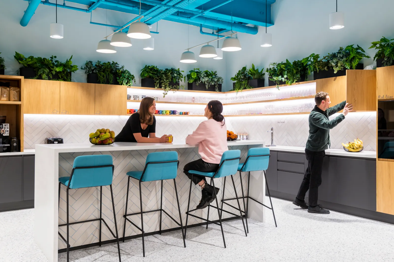a hybrid working space in a kitchen area